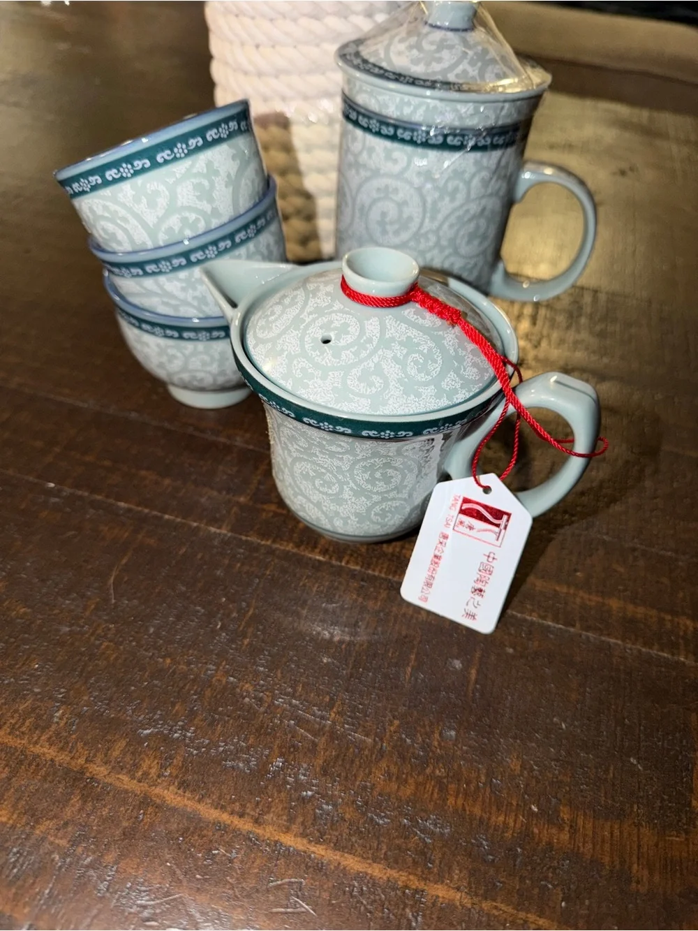 Elegant Celadon Green Porcelain Tea Set - 6 Piece